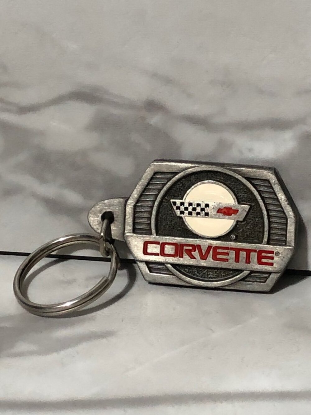 Vintage Corvette Metal Keychain Ring Made In USA